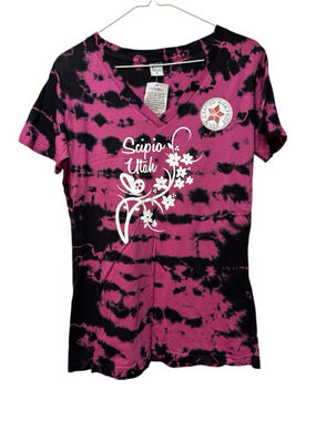 Utah Souvenir Tie Dye Tee Shirt Junior Womens XL Pink & Black Scipio UT NWT NEW